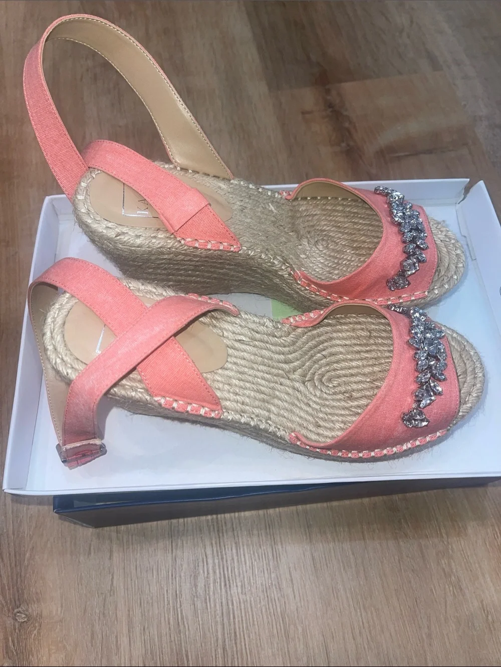 Kaari Blue Coral Jeweled Slingback Espadrille Sandals